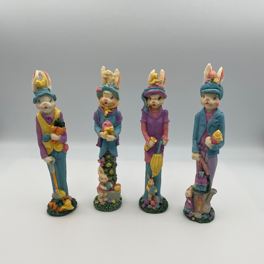 World Bazaars Easter Bunny Figurines Set of 4 Resin Pastel Spring Decor